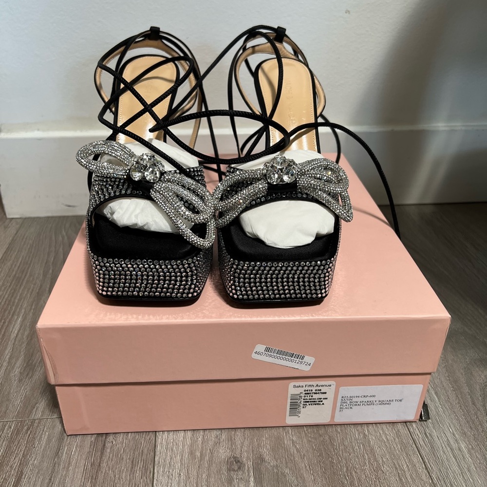 Mach & Mach Dbl Bow Sparkly Square Toe Platform P… - image 2